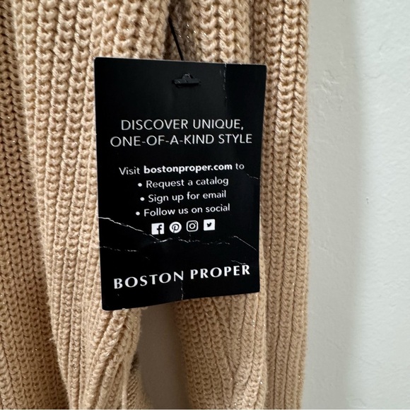 NWT Boston Proper Cold-Shoulder Lurex Cowl-Neck Sweater Dress Tan Gold Medium - Picture 7 of 15